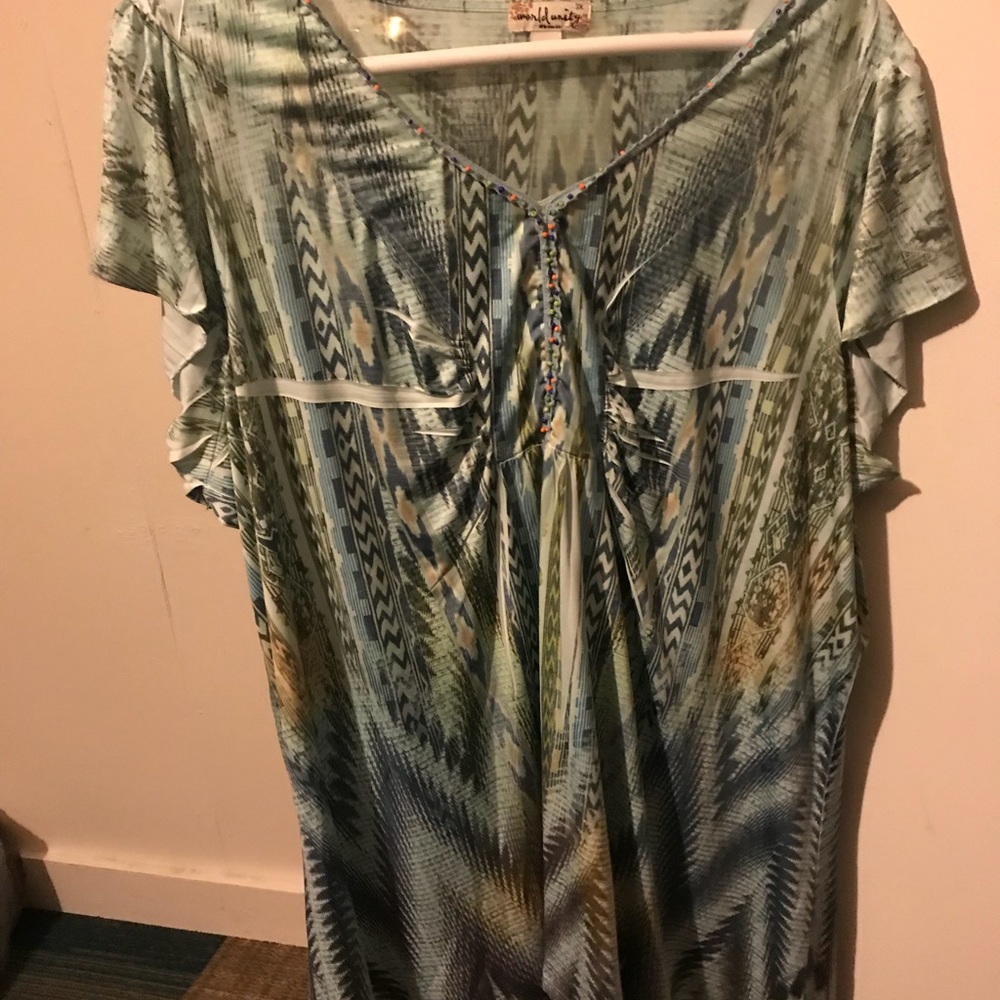 Indian print blouse with beading in neckline